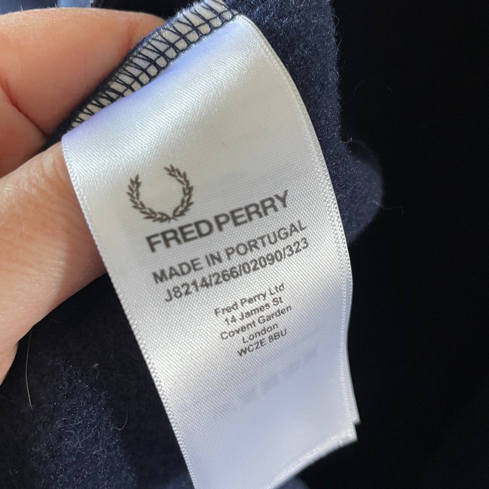 Fred Perry Dark Blue Bomber Jacket with White Accents - Picture 5 of 6